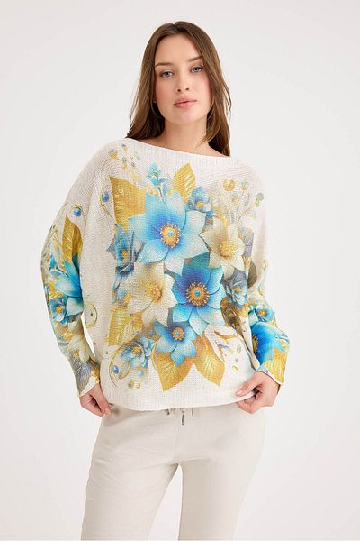 Vitrin Casual Floral Pattern Long Sleeve Blouse