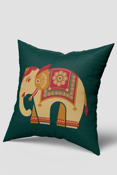 EsnafAli Green Cream Ethnic Elephant Figured Throw Pillow Cover