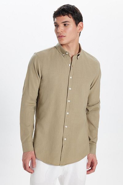 Tudors Cămașă pentru bărbați, slim fit, slim fit, 100% bumbac, in, textura, cu guler cu nasturi