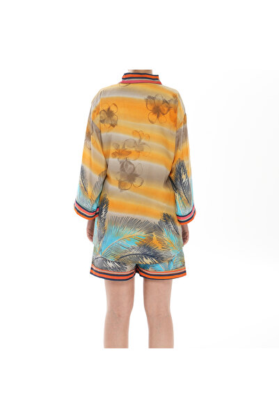 İna Cotton Fabric Kimono Yellow Color Summer Shorts Suit