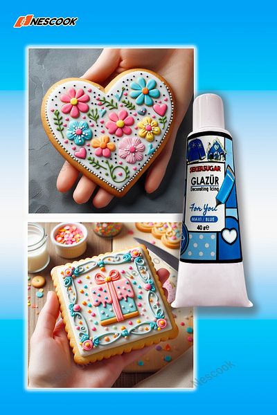 ŞEKER & SUGAR Ready Glaze / Writing on Cookies / Cookie Decoration / Blue Color 40Gr