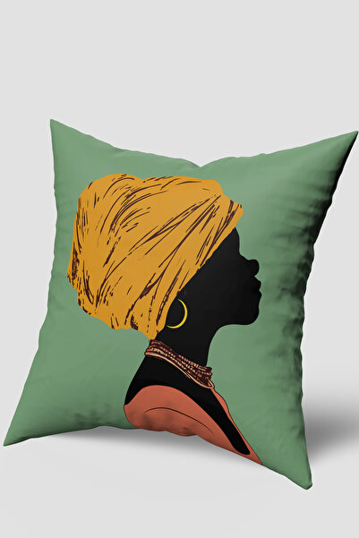 EsnafAli Green Ethnic African Woman Figured Throw Pillow Cover