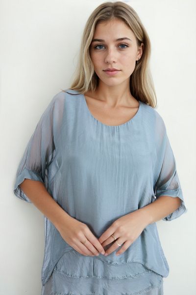 Vitrin Wide Collar Casual Tulle Blouse