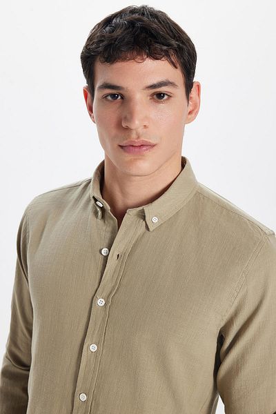 Tudors Cămașă pentru bărbați, slim fit, slim fit, 100% bumbac, in, textura, cu guler cu nasturi