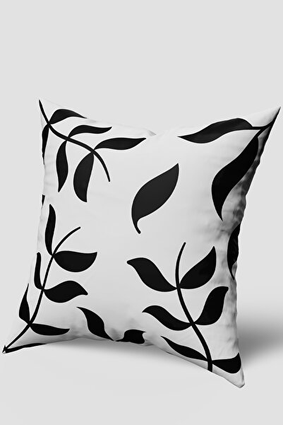 EsnafAli Black and White Leaf Patterned Throw Pillow Cover