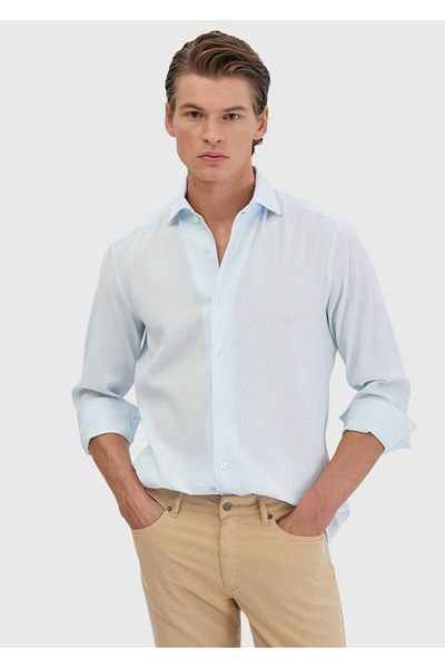 Ramsey Cămașă casual țesută, 100% bumbac, albastru deschis