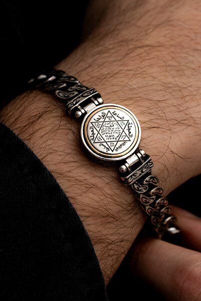 OSMANLI GÜMÜŞ Erkek Gümüş Bileklik -ortası Dönen Hz Süleyman Model Gurmet Zin...