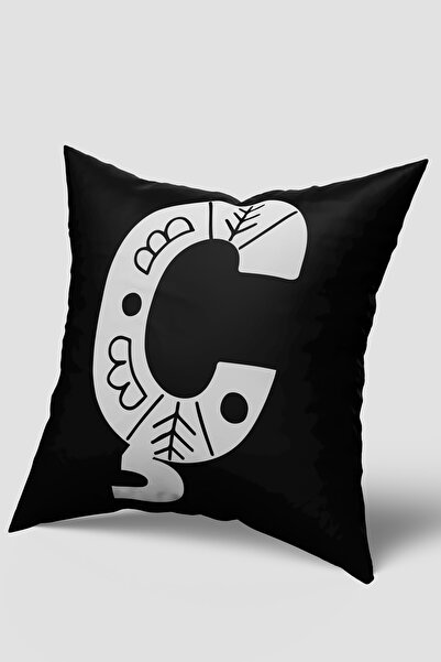 EsnafAli Husă de pernă cu literă C alb-negru