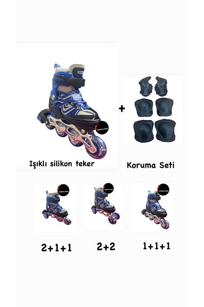 TOPROCKSTORE Lighted Children's Skates Adjustable Practice Silicone Wheels with Brakes Metal Body Skates Knee Pad Set