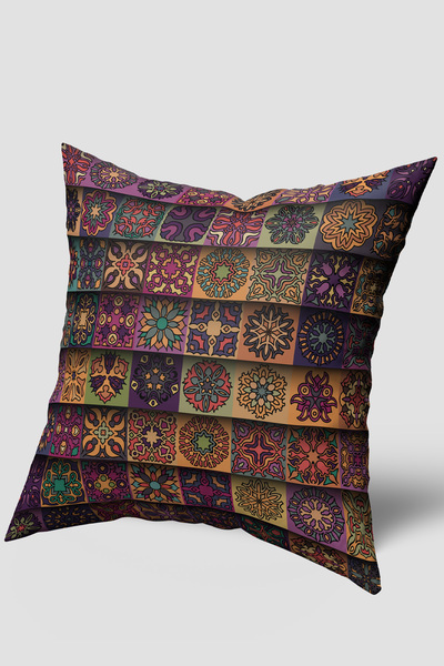 EsnafAli Κάλυμμα μαξιλαριού ριχτάρι σε καφέ μωβ ρετρό vintage σχέδιο