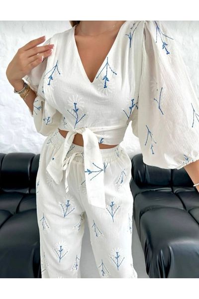 fujya Set de lenjerie imprimată cu broderie osoasă pentru femei