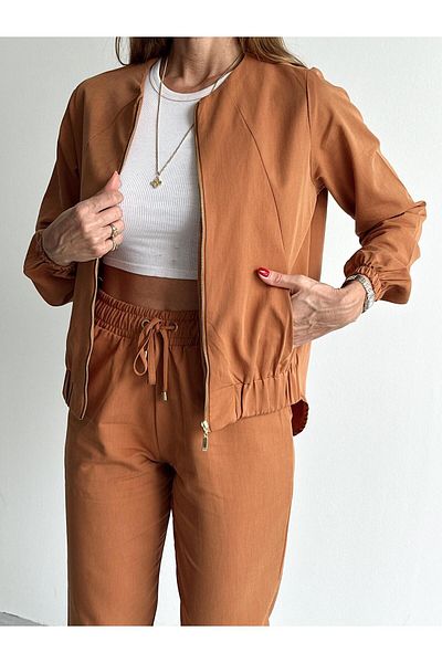 Maldia Shop Women's Zippered Jacket Pants Top and Bottom Tile Set