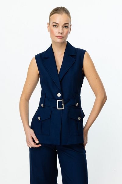 Ekol Waist Belted Sleeveless Vest