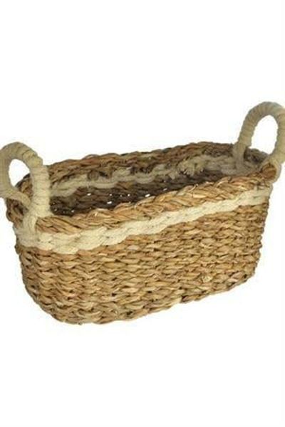 Trade Bazaar سلة منسوجة من الخوص بيضاوية متعددة الأغراض (13x30x13)