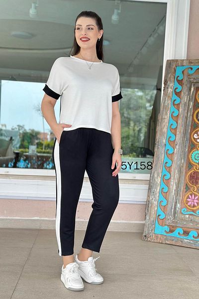 İnce Topuk Crystal Fabric Stripe Suit 5Y158