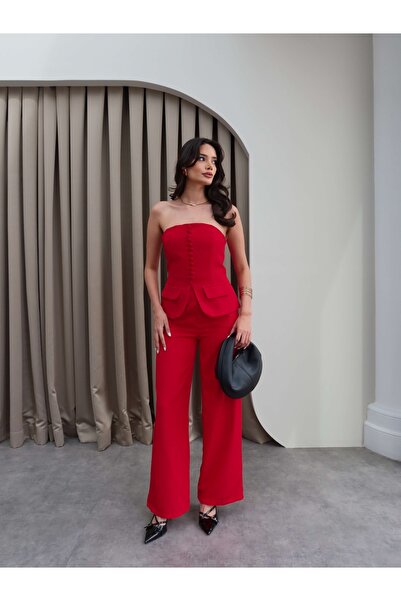 ESRAHELVACI Σετ παντελόνι στράπλες με λεπτομέρεια τσέπης