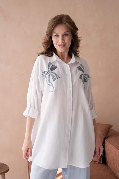 BURRASCA Oversize Linen Shirt with Beading Embroidered