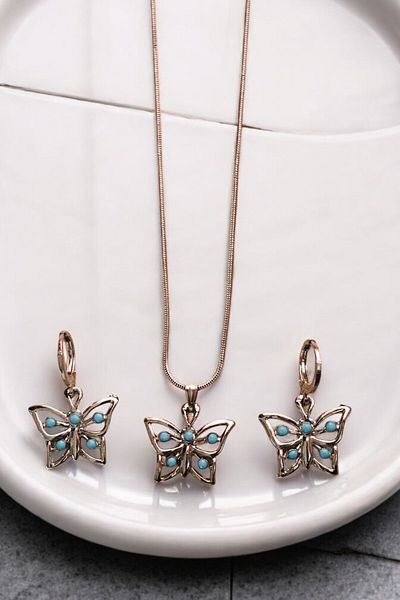 EUROMODA Silver Color Butterfly Design Necklace Earrings Jewelry Set