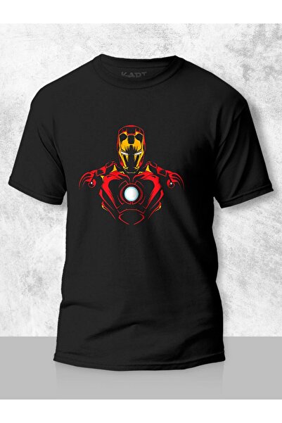 donamod K-art Giyim Unisex Siyah Iron Man Demir Adam Tasarımlı Kişiye Özel Tişört