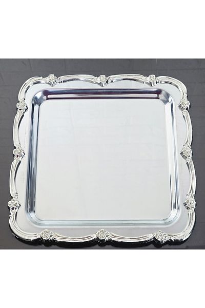 atabey home collection 2 قطعة صينية فضية: صينية تقديم، صينية القهوة والشاي، مع إطار وردي
