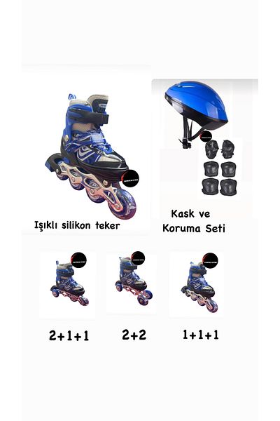 TOPROCKSTORE Children's Skates with Lights Adjustable Silicone Wheels with Brakes Metal Body Skates and Helmet Knee Pads Set