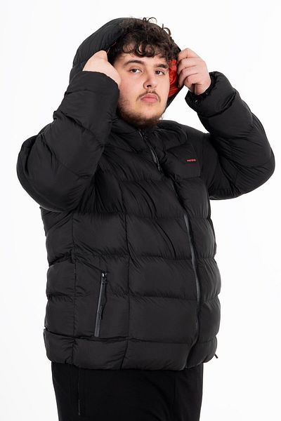 MARATON Plus Size Men's Hooded Long Sleeve Black Coat 21391