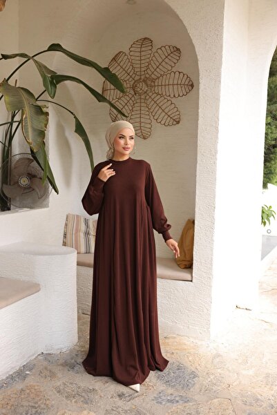 Nissra Πλεκτό φόρεμα Ankanoor καφέ με πλαϊνό κορδόνι Anka258063