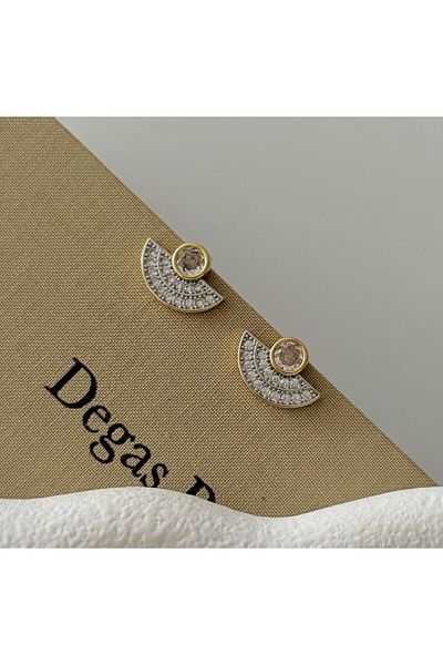 H&S AKSESUAR Yelpaze Formed Tasli Gold Silver Earrings