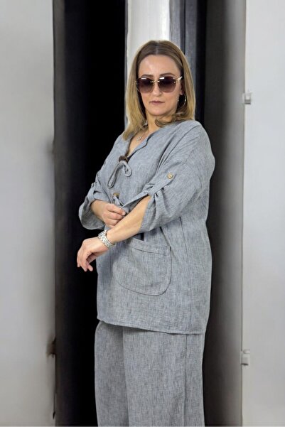 yagmurberen Thin Linen Tunic and Elastic Pants Oversize Unity Suit