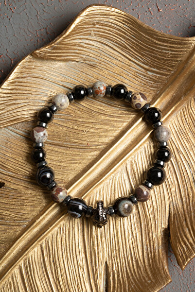 ÇAKRA DOĞAL TAŞ Sertifikalı Doğal Jasper, Hematit ve Siyah Akik Taşı Bileklik