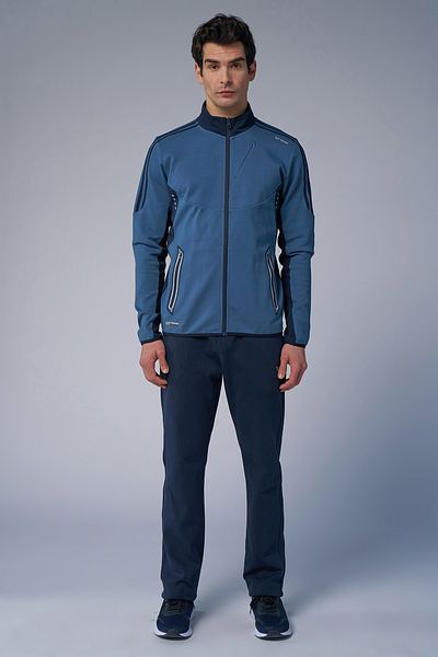 bilcee Men's Dark Blue Cotton Stand Collar Tracksuit Set 3960