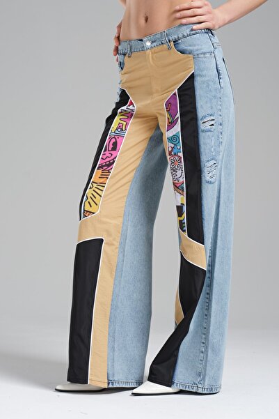 tw3 Design cu garnitură din țesătură colorată pentru femei Palazzo Jean