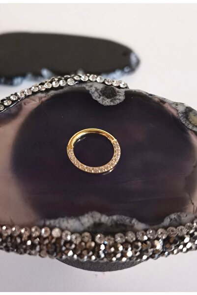 Bylin Cerrahi Çelik Önden Taşlı Kilitli Halka Piercing - Septum,daith, Helix, Rook, Lobe- 1 Adet