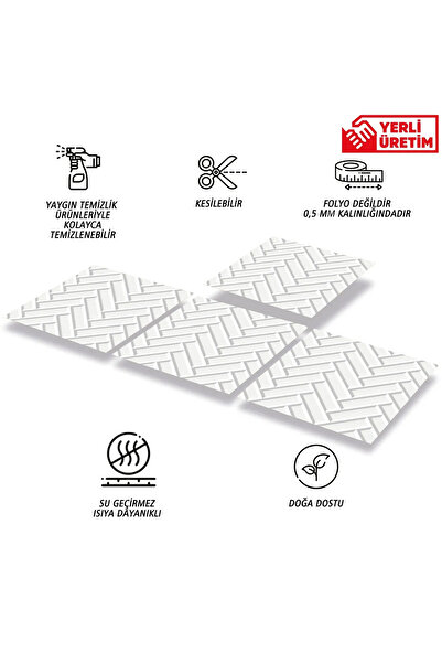 TİNK Kendinden Yapışkanlı Beyaz Balıksırtı Desenli Pvc Karo 30x30 Cm (33 ADET) 3m2