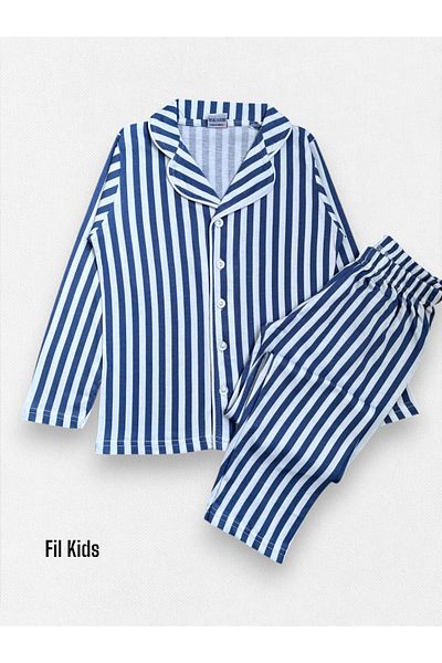 Fil Kids Set de pijamale cu dungi albastre pentru băiat, 100% bumbac