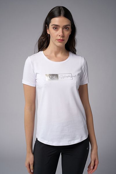bilcee Λευκό μπλουζάκι με στάμπα και πέτρα 4069