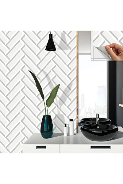 TİNK Kendinden Yapışkanlı Beyaz Büyük Balıksırtı Desenli Pvc Karo 30x30 Cm (33 ADET) 3m2