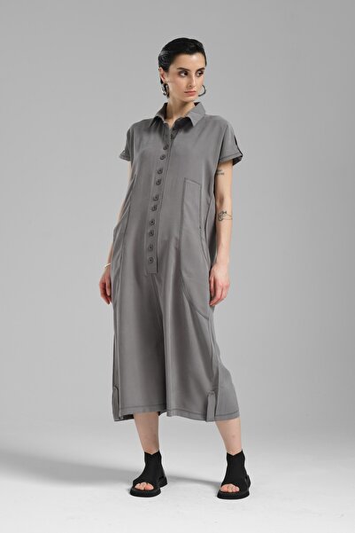 tw3 Women's Woven Fabric Short Sleeve Comfortable Fit Jumpsuit Salopet