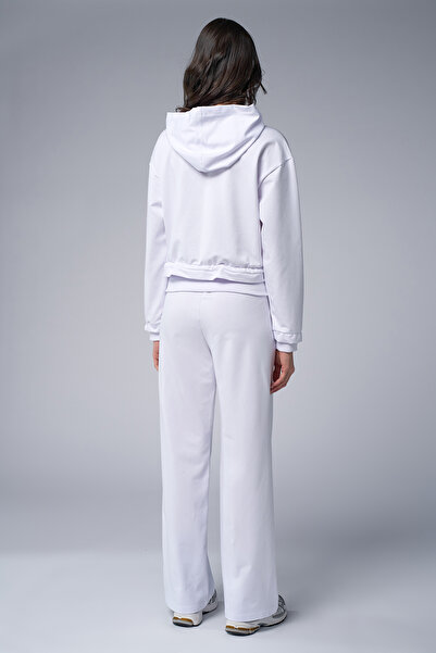 bilcee Kadın Beyaz Taş Baskılı Sweatshırt Pantolon Takım  4043