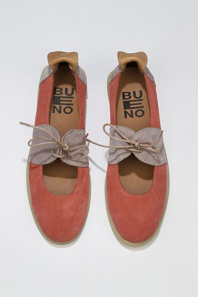 Bueno Shoes Balerini plate pentru femei din piele intoarsa - Powder Light 01ws12604