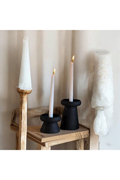 LİNECRAFT Dekoratif Konik Şamdan Mumluk 2’li Set Dokulu Mumluk