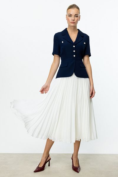 Ekol Jacket Collar Skirt Pleated Dress