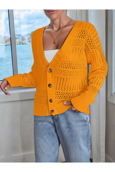 Dier Moda Knitwear Stone Buttoned Oversize Short Cardigan