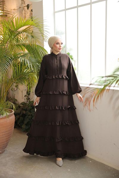 Nissra Ankanoor Bitter Brown Frilly Casual Dress Anka 255067