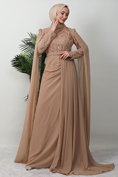 GİYZAMİLA Εξαιρετικό βραδινό φόρεμα Hijab Sütlükkahve
