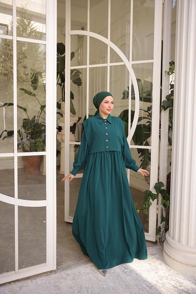 Nissra Ankanoor Emerald Green Smocked Medina Silk Φόρεμα Anka255065