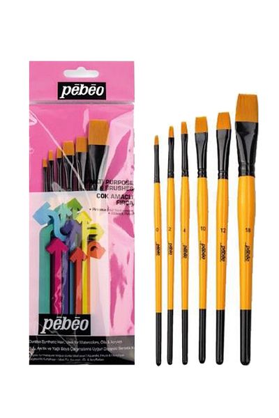 Pebeo Multi-Purpose Brush Set Set3 Sturdy Synthetic Bristle Suitable for Water Acrylic and Oil Painting Work