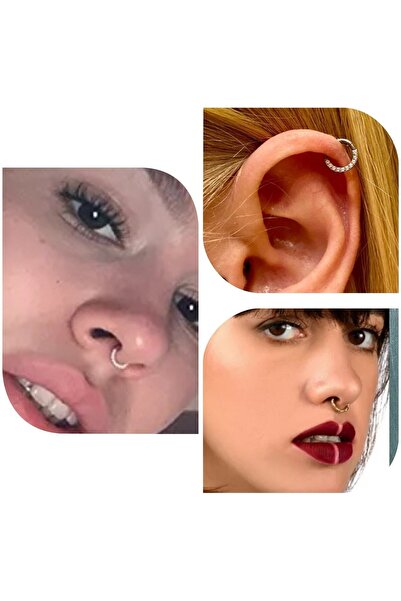 Bylin Cerrahi Çelik Önden Taşlı Kilitli Halka Piercing - Septum,daith, Helix, Rook, Lobe- 1 Adet