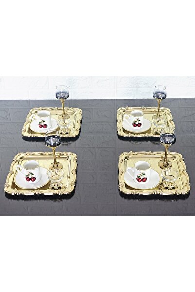 atabey home collection 6 Pieces Gold Tray: Hardness Jars & Coffee & Įçi Trays