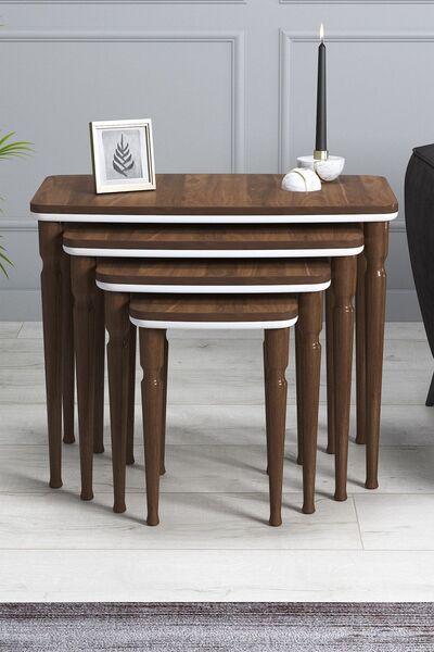 asaella mobilya Imaj Mdf Ve Lake Boya, Ceviz-beyaz 4lü Zigon Sehpa Takımı, Ce...